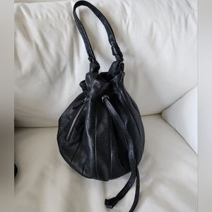 Elliott Lucca Drawstring Black Leather Bag